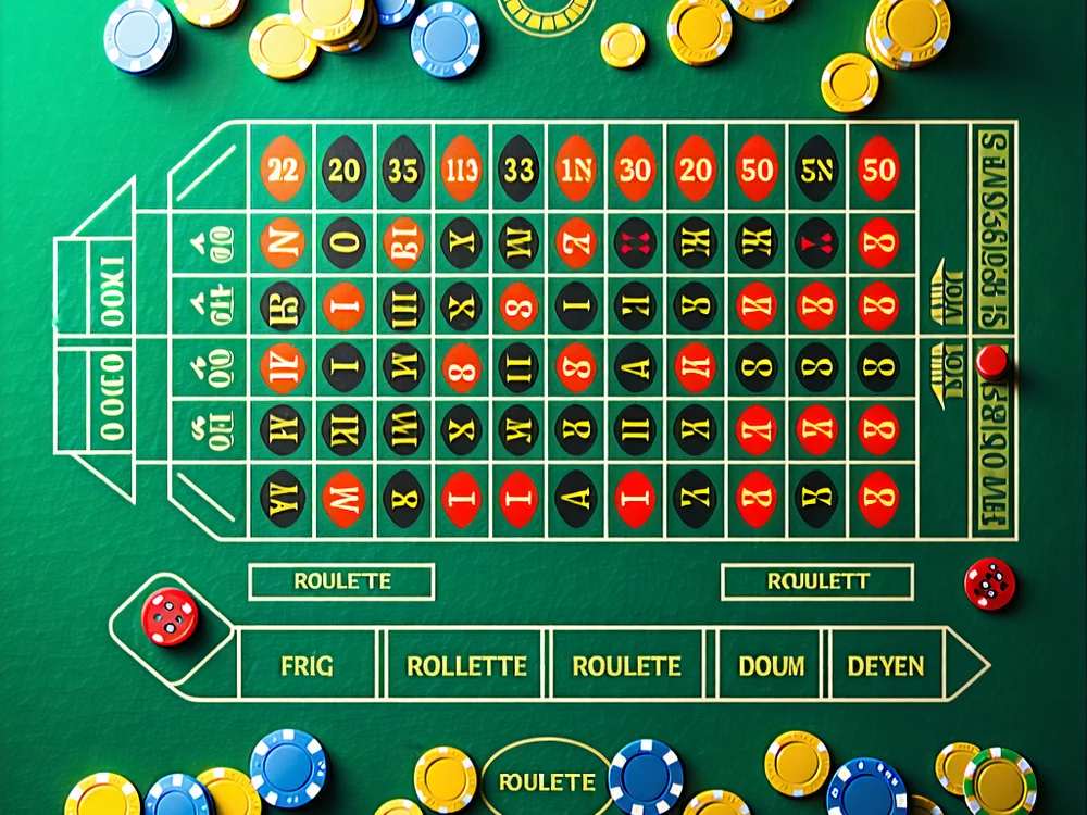 Bố cục bàn cược Roulette với các loại cược bên trong và bên ngoài được đánh dấu rõ ràng