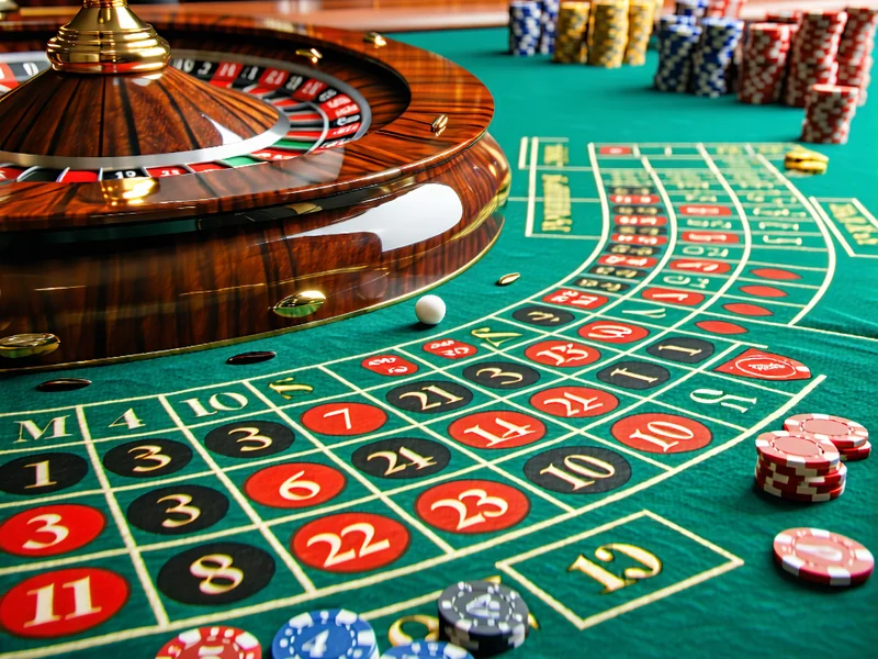 Bàn quay Roulette và chip cược tại sòng bạc hello88