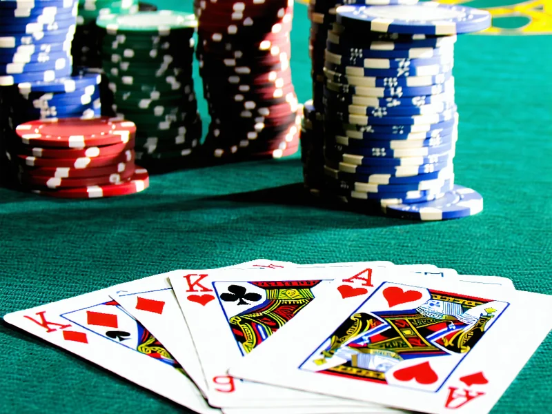 Hình ảnh bàn chơi Poker Texas Hold'em với chip và lá bài